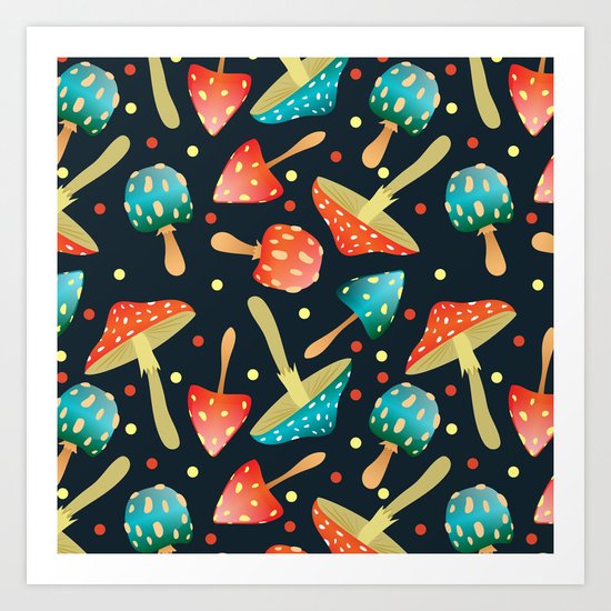Bright mushrooms Art Print