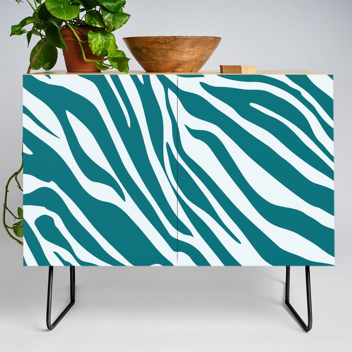 Mid Century Modern Zebra Print Pattern - Green and White Credenza
