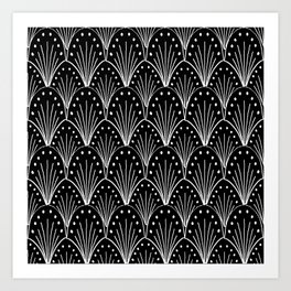 linocut 20s art deco pattern minimal black and white printmaking art Art Print