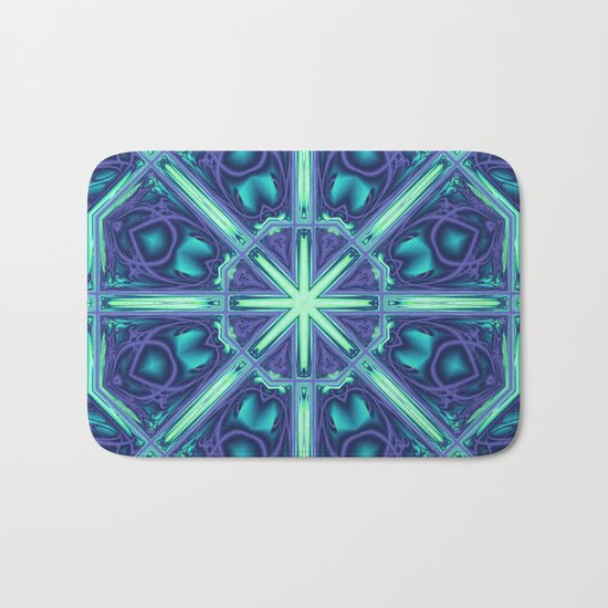 Kaleidoscope abstract in blue, purple and green Bath Mat