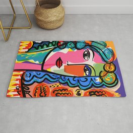 French Portrait Colorful Woman Fauvism by Emmanuel Signorino Rug
