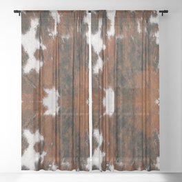 Rustic Cowhide Fur Brushstrokes Southwestern Rug Sheer Curtain