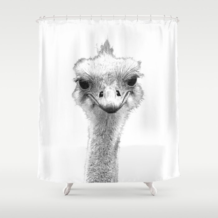 Black and White Ostrich Illustration Shower Curtain