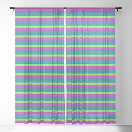 [ Thumbnail: Green, Magenta, and Dark Cyan Lines/Stripes Pattern Sheer Curtain ]