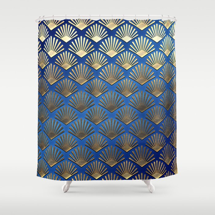 Art Deco Pattern | Gatsby Blue Gold Metallic Shower Curtain