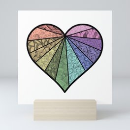 Zentangle-Inspired Heart Art: Complex Hand-Drawn Patterns in Rainbow Hues Mini Art Print