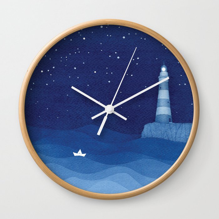Lighthouse & the paper boat, blue ocean Wall Clock