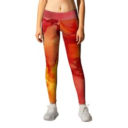 Red Sunset Abstract Ink Painting Red Orange Yellow Flame Leggings