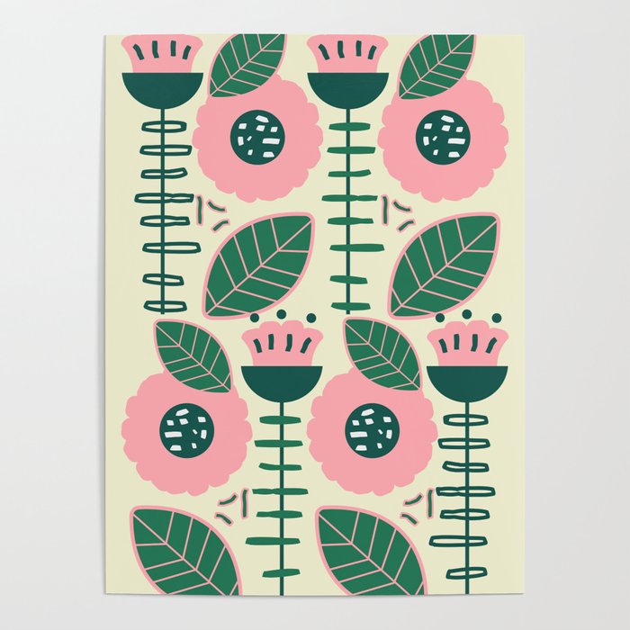 Modern flowers and leaves Poster