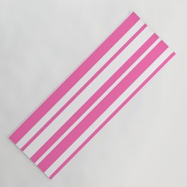 [ Thumbnail: Hot Pink and White Colored Striped Pattern Yoga Mat ]