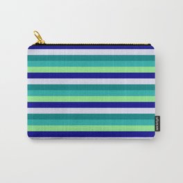 [ Thumbnail: Colorful Light Sea Green, Light Green, Dark Blue, Lavender, and Teal Colored Stripes/Lines Pattern Carry-All Pouch ]