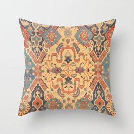 Geometric Leaves IX // 18th Century Distressed Red Blue Green Colorful Ornate Accent Rug Pattern Throw Pillow