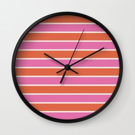 Pink and Orange Red Bold Retro Graphic Stripe Pattern Wall Clock