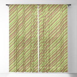 [ Thumbnail: Green & Brown Colored Striped Pattern Sheer Curtain ]
