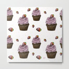 Strawberry cupcake  Metal Print | Drawing, Strawberrytreeartist, Chocolate, Pattern, Strawberry, Valentines, Anniversarybaking, Birthday, Digital, Cupcake 