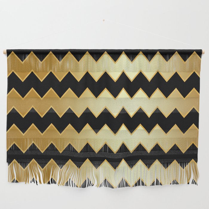 Gold Black Modern Zig-Zag Line Collection Wall Hanging