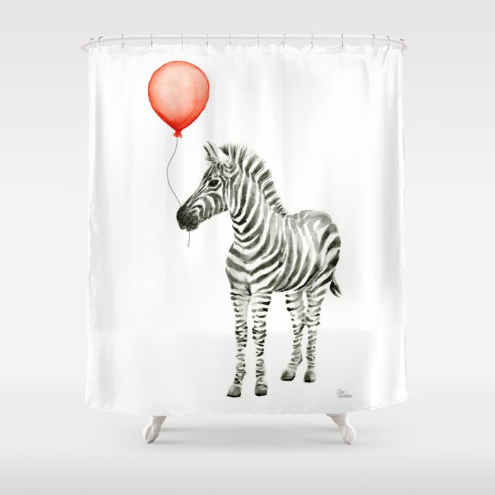 Baby Zebra With Red Balloon Shower Curtain By Olechka Society6