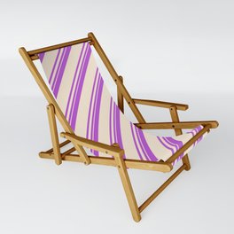 [ Thumbnail: Orchid and Beige Colored Lined Pattern Sling Chair ]