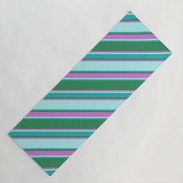 [ Thumbnail: Sea Green, Orchid, Turquoise & Light Sea Green Colored Lined Pattern Yoga Mat ]