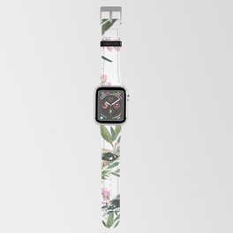 Black white birds pink green watercolor floral Apple Watch Band