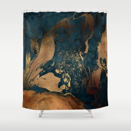 Emerald Indigo And Copper Glamour Marble Shower Curtain