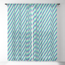 [ Thumbnail: Tan, Turquoise, Green, and Blue Colored Lined Pattern Sheer Curtain ]