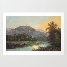 A Deer at the Edge of a Highland Stream nature landscape painting by William Henry Millais Art Print