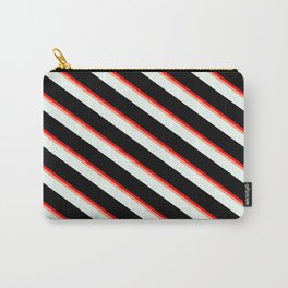 [ Thumbnail: Red, Light Salmon, Mint Cream, and Black Colored Pattern of Stripes Carry-All Pouch ]