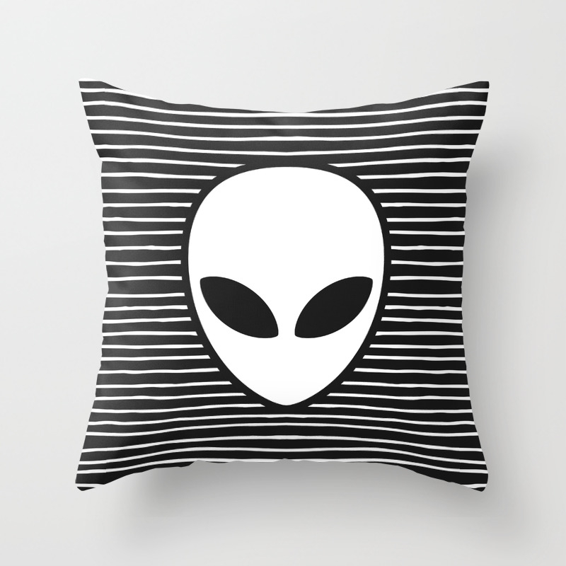 Alien On Black And White Stripes Throw Pillow By Cutecutecute