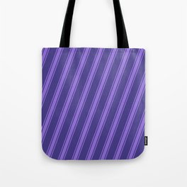 [ Thumbnail: Dark Slate Blue and Purple Colored Stripes Pattern Tote Bag ]