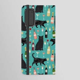 Black cat wine champagne cocktails cat breeds cat lover pattern art print Android Wallet Case