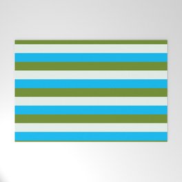 [ Thumbnail: Deep Sky Blue, Green, and Mint Cream Colored Striped/Lined Pattern Welcome Mat ]