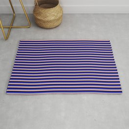 [ Thumbnail: Blue, Light Slate Gray, Light Pink, and Black Colored Lines/Stripes Pattern Rug ]