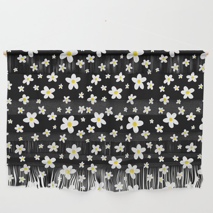 Cute Tiny Daisy Pattern - Black Wall Hanging