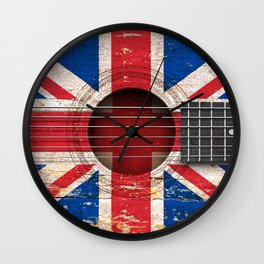 Old Vintage Acoustic Guitar with Union Jack British Flag Wall Clock