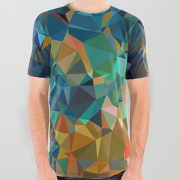 Red Blue Gold Low Poly Abstract Art All Over Graphic Tee