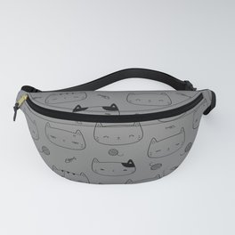 Grey and Black Doodle Kitten Faces Pattern Fanny Pack