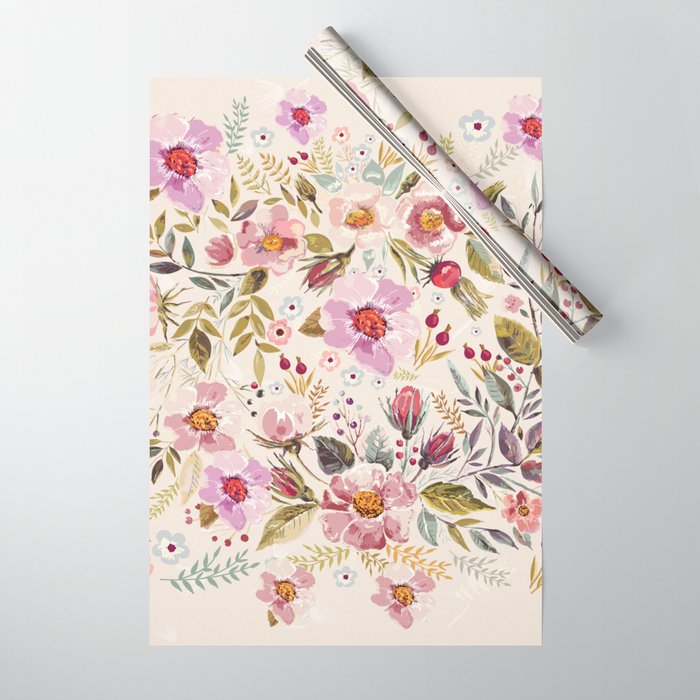 Floral in Pink and Sage Green Wrapping Paper by LostUniverse