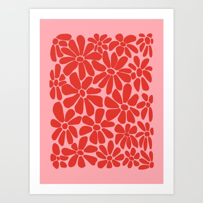 Pink and Red - Retro Floral Art Print Art Print