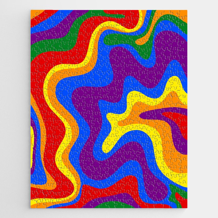 Rainbow Pride Colorful Retro Liquid Swirl Abstract Pattern Jigsaw Puzzle