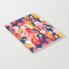 Every day we glow International Women's Day // midnight navy blue background pastel and fuchsia pink coral vivid red and gold humans  Notebook