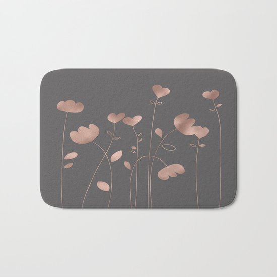 Rosegold pink flowers- floral design- Flower Bath Mat