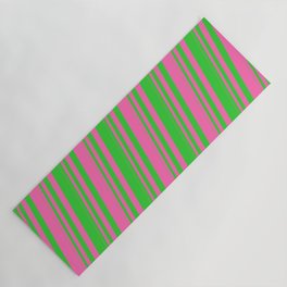 [ Thumbnail: Hot Pink & Lime Green Colored Striped/Lined Pattern Yoga Mat ]