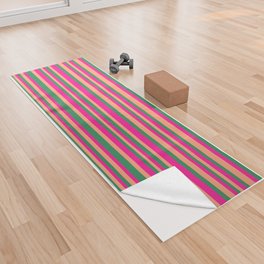 [ Thumbnail: Deep Pink, Light Salmon & Sea Green Colored Lines Pattern Yoga Towel ]