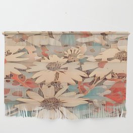 Abstract Beige Daisies Landscape on Sky Blue Twilight Wall Hanging