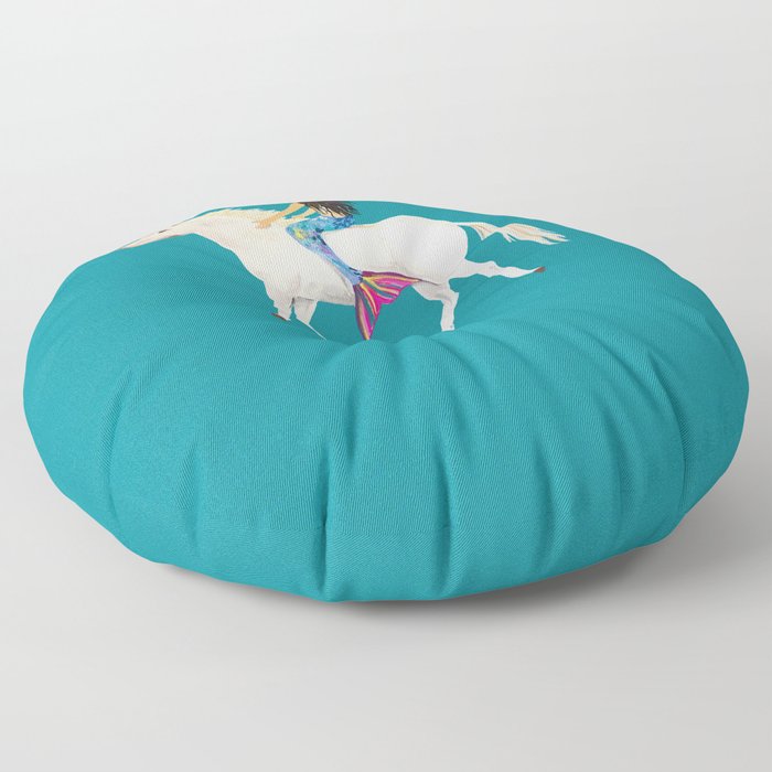 To the Land of Mermaids and Unicorns Floor Pillow