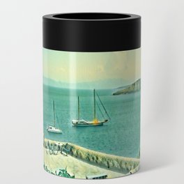 Retro turquoise blue sky over the turkish Harbor Bodrum Castle sea view Can Cooler