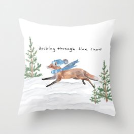 Dashing Through the Snow Winter Fox Throw Pillow