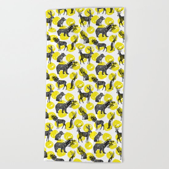 half animals pattern Beach Towel