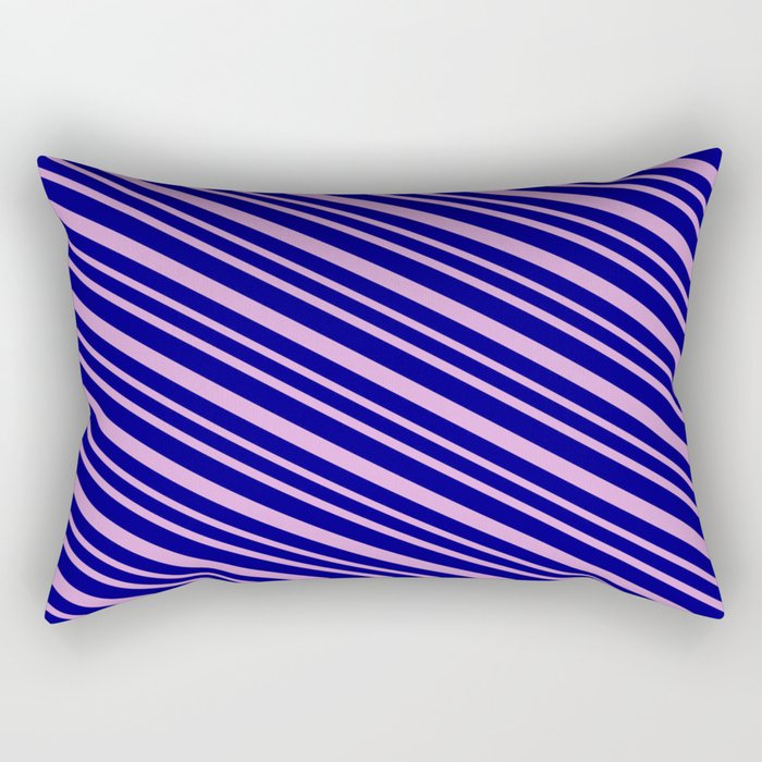 Blue & Plum Colored Striped Pattern Rectangular Pillow